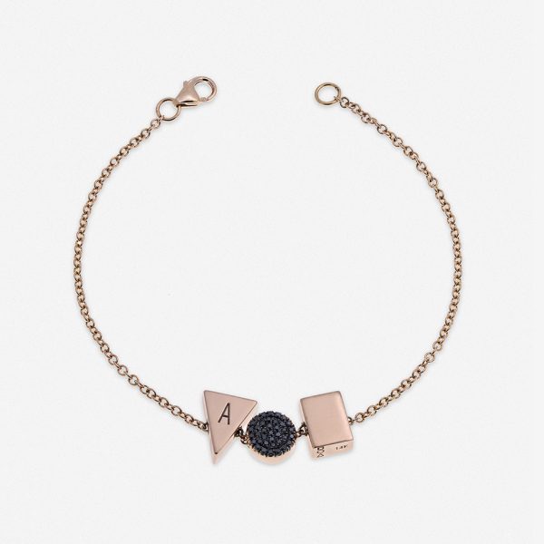 צמיד זהב אדום עם מלבן קטן עיגול קטן ומשולש