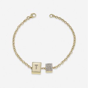 צמיד זהב עבה עם מלבן גדול ומלבן קטן