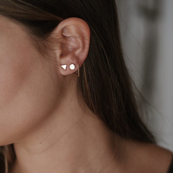 עגיל משולש ועגיל עיגול זהב צהוב