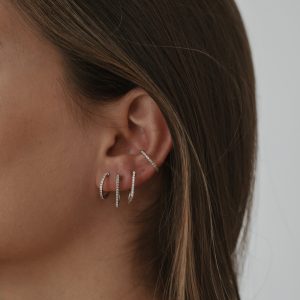 עגיל הליקס עגול זהב לבן משובץ