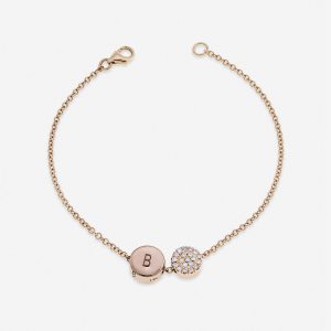 צמיד זהב עם עיגול קטן משובץ ועיגול גדול